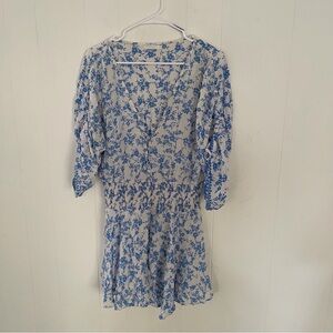 Indah Blue Floral Mini Dress Size M Button Front